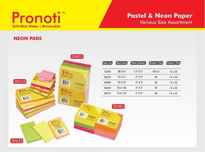 Pronoti Neon Colour Memo Sticky Notes 3x4 Inches 30423
