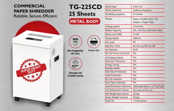 Target TG-225CD 25-Pages Cross-Cut Paper/Card/CD Heavy Duty Commercial P-4 Shredder