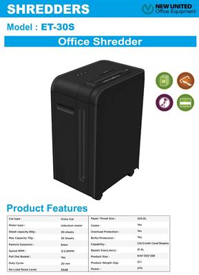 New United ET-30S 30-Pages Straight-Cut Paper/CD/Card Shredder