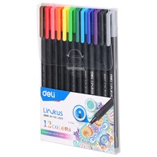 Deli EQ900-12 Linkus Fineliner Pointer 12 Colours