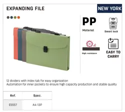 Deli E5557 A4 13 Pockets Expanding File Buckled with Handle