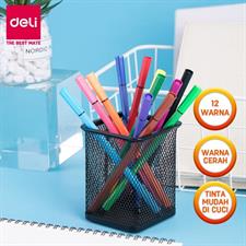 Deli EC10700 Felt Tip Washable 12 Colour Markers