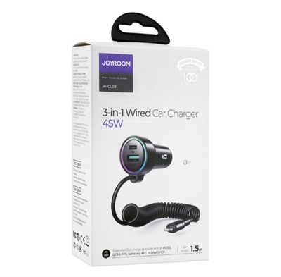 JOYROOM JR-CL08 45W 3-in-1 Wired Car Charger (Lightning)