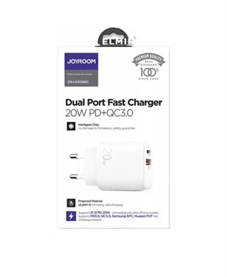JOYROOM ZQ-LG3028E3 Dual Port Fast Charger 20W PD+QC3.0 