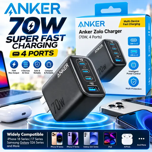 Anker Zolo 70W 4-Port Fast Charger (A121C)   