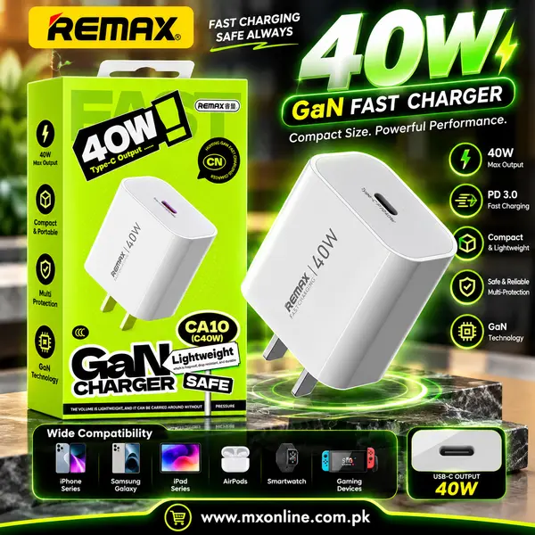 Remax CA10 40W GaN  USB-C Super Fast Charging Adapter