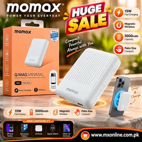 Momax IP122 5000mAh 15W Q.MAG Magsafe Magnetic Wireless Next-Gen Palm Size Design Power Bank