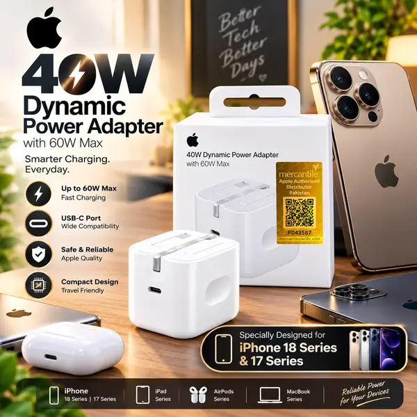 Apple A3353 40W USB-C Dynamic Power Adapter with 60W Max 