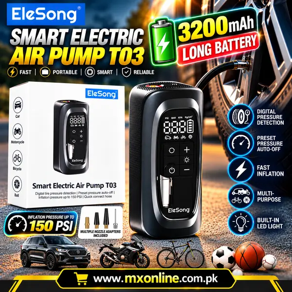 EleSong T03 Smart Electric Air Pump | Portable Rechargeable Inflator for Car, Bike & Sports Equipment