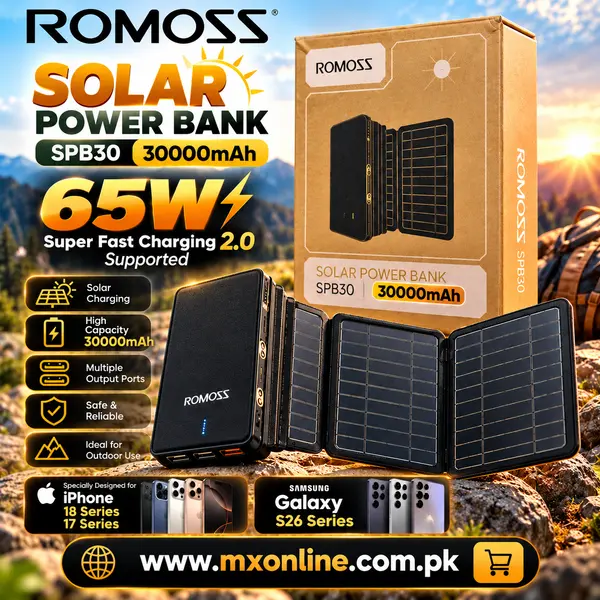 Romoss SPB30 30000mAh 65W Solar Power Bank – High Capacity Super Fast Charging 2.0 Portable Charger in Pakistan