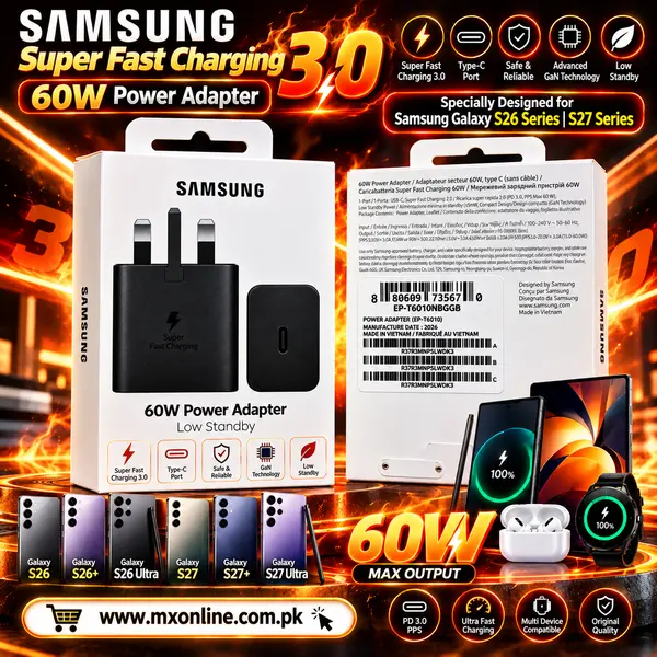 Official Samsung EP-T6010 60W USB-C Super Fast Charging 3.0 Power Adapter 