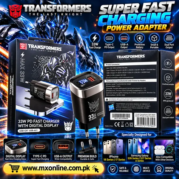 Transformers TF-K01 33W Dual-Port Super Fast Charging Power Adapter 
