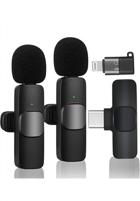 K9 Dual Wireless Lavalier Colar Microphone For (C-Type) & (iphone)
