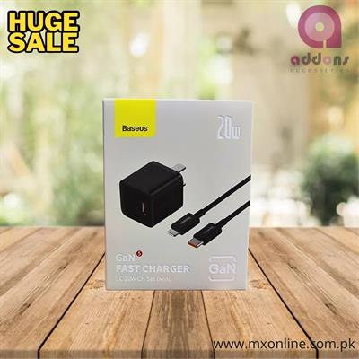 Baseus 20W GaN5 ( Gallium Nitride ) Mini Fast Charger + Cable - Black