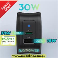 RAVPOWER MFi Certified PD 30W 2-Port USB C Fast Charger