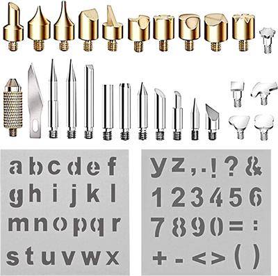 28 Pcs Wood Burning Tips Set and Stencils, Pyrography Wood Burning Alphabet Numbers Symbols Stamps Set