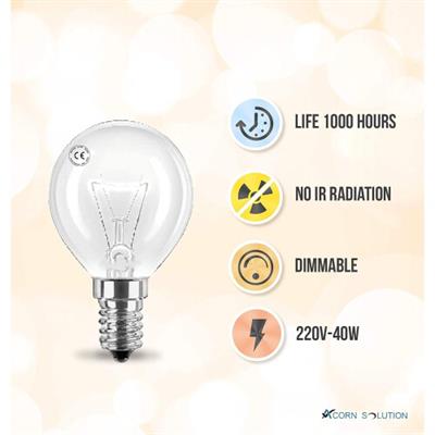 AcornSolution 40W 240V Classic Mini Globes Clear Round Light Bulbs E14 Small Screw Golf Ball Incandescent Lamps(10 Pack)