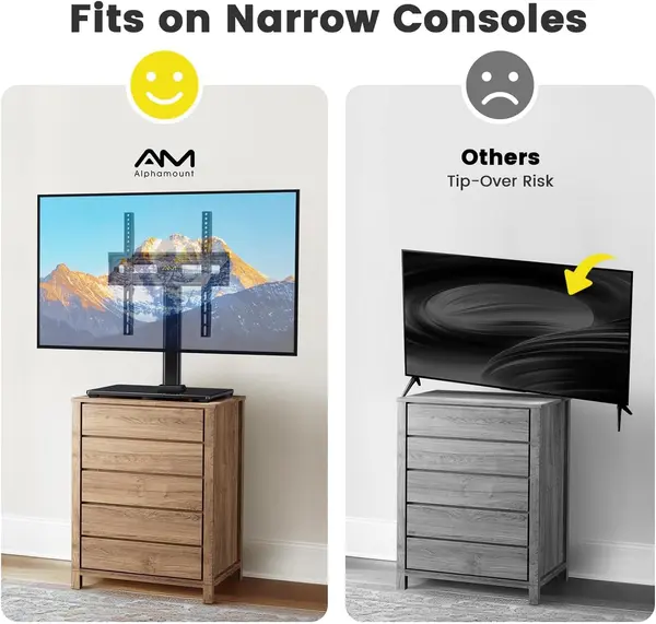 Alphamount Universal TV Stand for 24-60 Inch LCD LED OLED TVs Tempered Glass Base 
