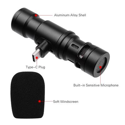 Andoer type-c Smartphone microphone Video Mic with interface 3.5mm monitor windshield for Smartphone recording Video Streaming Online