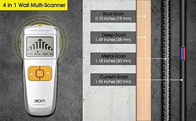 aom Stud Finder, 4 in 1 Large LCD Electronic Multi-Scanner Stud Sensor Detection with Sound Warning