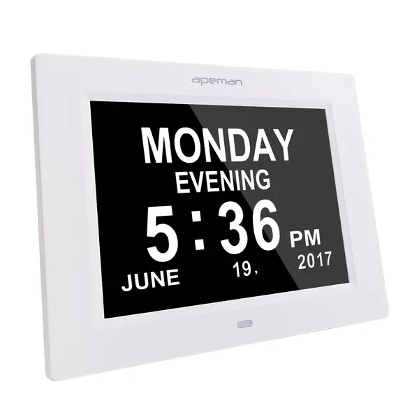 APEMAN Digital Clock Photo Frame Calendar Alarm Clock 8 inch 