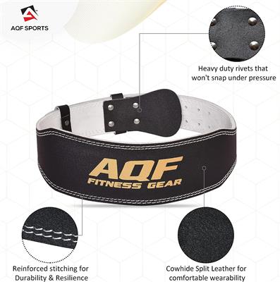 AQF Weightlifting Belt for men Gym Fitness, 4" Padded Lumbar Back Support, 7mm Thick Leather Training Belt with 11 Adjustable Holes (Medium)