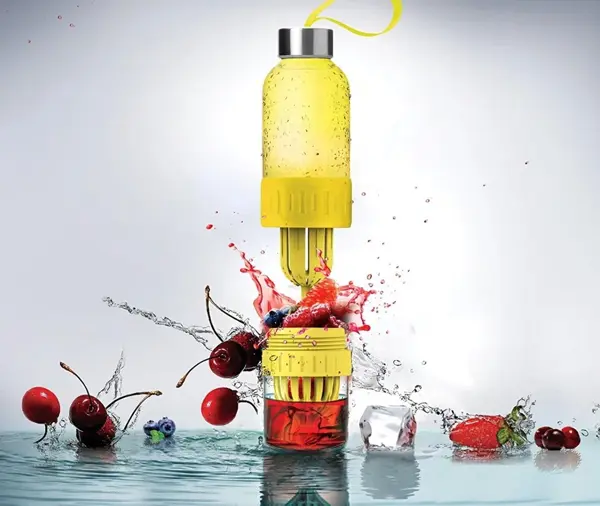 Asobu Revolutionary Twist N' Go Pure Fruit Crusher and Water Infuser Bottle Yellow 600 ml
