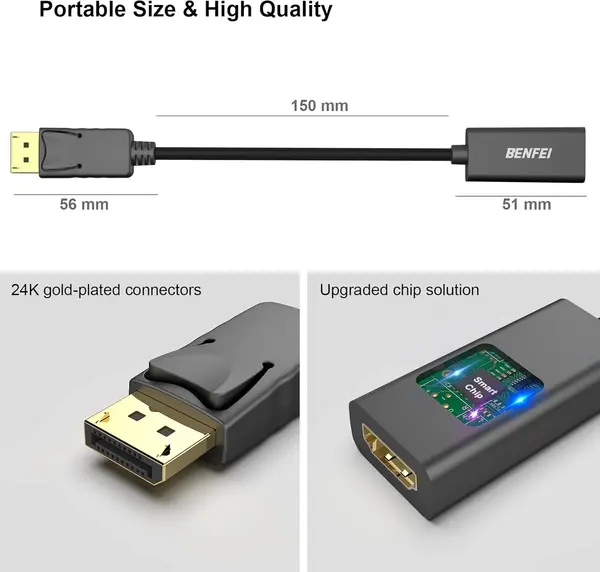 BENFEI Displayport to HDMI Adapter Display Port Male to Hdmi Female Converter with Audio for Lenovo, Dell, HP, Asus and other brand