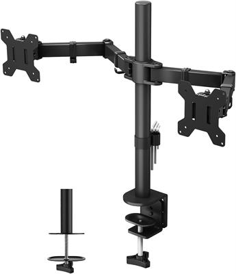 BONTEC Dual Monitor Stand for 13-27 inch LCD LED PC Screens for Desks, Height Adjustable Arm Bracket Tilt 90° Swivel 180° Rotate 360°, VESA 75/100