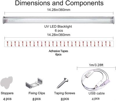 BRTLX UV LED Black Light Fixtures USB 6W Portable Blacklight Lamp Tube for UV Poster ,Authentication_Currency,DJ Stage or Home Party