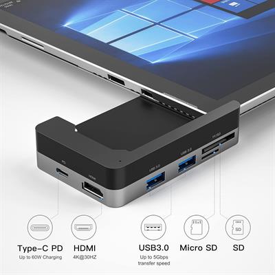 BYEASY Docking Station, 6-in-1 Microsoft Surface Pro 7 USBC Hub with 4K HDMI, PD 60W Type-C Charging, SD/TF Card Reader, 2 USB 3.0-Specifically Designed Expansion Hub