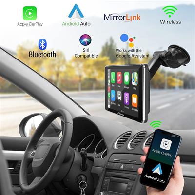 Carpuride 7 Inch Portable IPS Screen Wireless Apple Carplay & Android Auto with Mirror Link, Car Radio Receiver Mp5 Player Sucker Holder & Dashboard Mounted