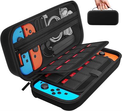 Daydayup Switch Carrying Case Compatible with Nintendo Switch/Switch OLED, with 20 Games Cartridges Protective Hard Shell Travel Carrying Case Pouch for Console & Accessories, Black