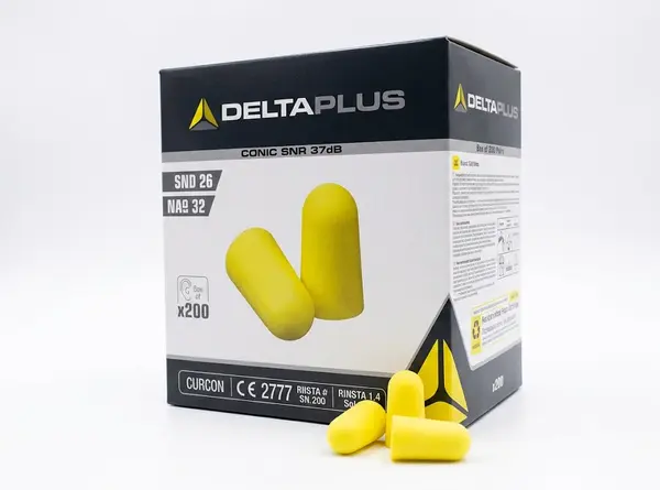 Delta Plus Earplugs CONIC SNR 37dB Box of 200 Pairs of Disposable Foam Earplugs