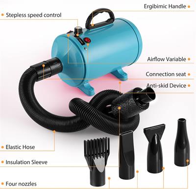 display4top Professional Pet Hair Dryer 2800 W Dog / Cat Hair Care Dryer Adjustable Heat and Speed 
