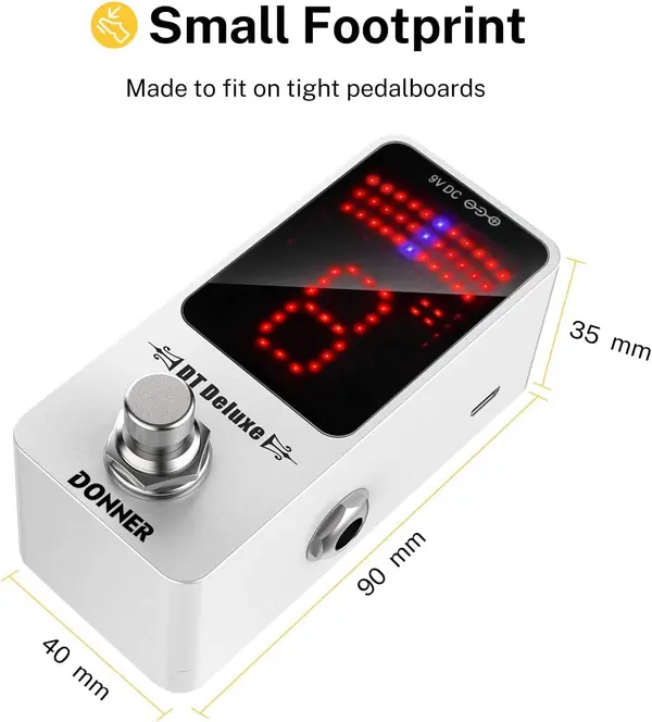 Donner Tuner Pedal DT Deluxe Chromatic Guitar Tuner Pedal for Electric Guitar and Bass ± 1 Cent USB or 9V Power Supply True Bypass