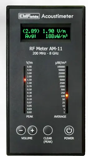 EMFields AM11 EMF Detector Now Measures 5G, Widest Spectrum 0.2-8.0GHz, Measure Peak and Average Exposure, Built-in Speaker