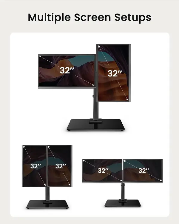 ErGear Freestanding Dual Monitor LED LCD Stand for 17 to 32 Inch Screens Mount for 2 Screens Tempered Glass Base