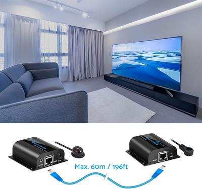 eSynic HDMI Extender Over Ethernet RJ45 CAT6/6a/7 Cable IR Signal Transmission 1080P 60m
