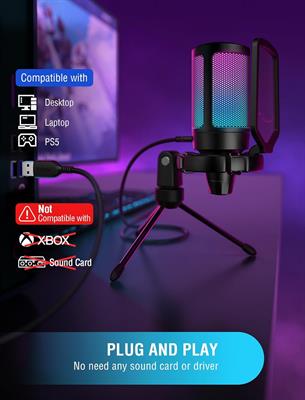 FIFINE Mic AmpliGame A6V USB Microphone with Volume Dial, Mute Button & RGB for Gaming on PC/Laptop/PS4/5