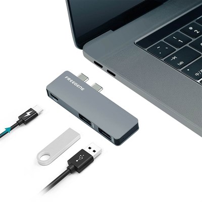 FREEGENE Dual USB Type C Hub Thunderbolt 3 USB 3.0 Port, USB 2.0 Port for 2016/2017 MacBook Pro 13 &