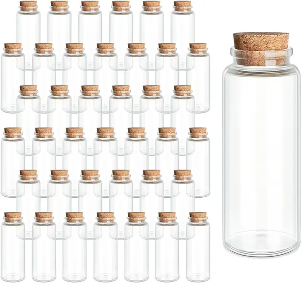 Glass Bottles with Cork Stoppers 40-Pack 1.35 oz (40 ml) for Spell Bottles, Spice Jars, DIY Party Favors Plant Propagation