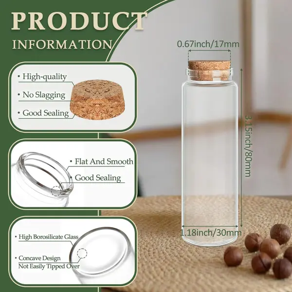 Glass Bottles with Cork Stoppers 40-Pack 1.35 oz (40 ml) for Spell Bottles, Spice Jars, DIY Party Favors Plant Propagation