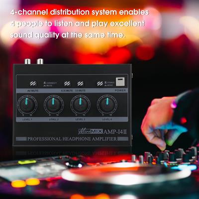 Headphone Amplifier Powerful Low Noise 4 Channels Stereo Sound Portable Amplifier for Home