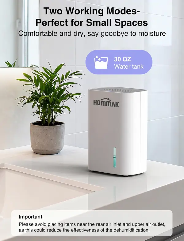 Hommak Electric Dehumidifier 700ml for Bedroom Kitchen Closet Garage Wardrobe Basement RV, Space Up to 20㎡