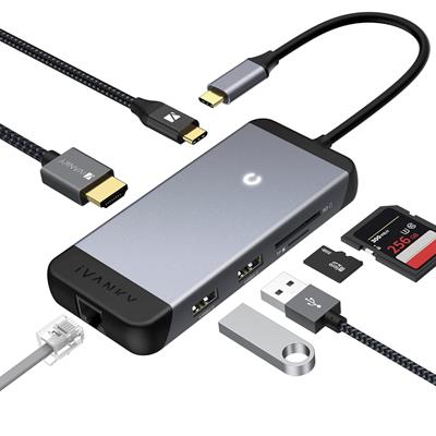 iVANKY 7-in-1 USB Type C Multiport Hub Adapter with 4K HDMI Output, 100W Power Delivery USB-C, 2 USB-A 3.0, SD/TF Card Readers, Compatible for MacBook Pro, XPS More Type C Devices