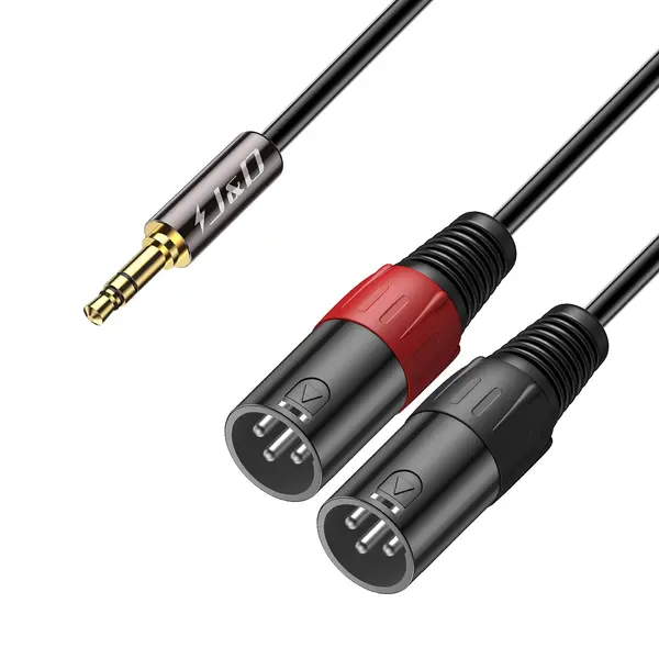 J&D 3.5mm 1/8 inch to Dual XLR Y Splitter Cable Unbalanced 2 XLR Male to 3.5mm TRS Male Interconnect Stereo Audio Cable 6 Feet