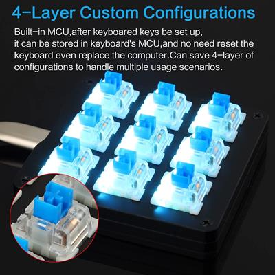 Koolertron One-Handed Mechanical Macro Keyboard, LED Backlight, Portable Mini One-Handed Mechanical Gaming Keyboard OSU with 9 Fully Programmable Keys (Black/Blue Backlit/Blue Switches)
