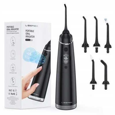 Liberex Cordless Water Flosser Oral Irrigator 4 Modes Portable with OLED Display 5 Flossing Jet Nozzles FC2660
