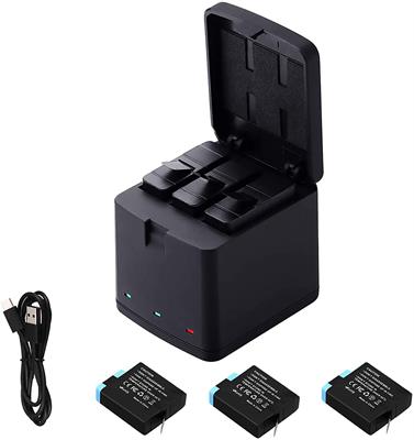 Miady Hero 8/7/6/5 Black 3-Pack Replacement Batteries and 3-Channel LED USB Charger Set